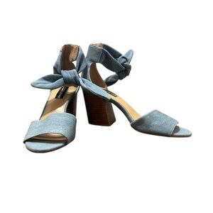 Design Lab Lord & Taylor One Denim Bow Ankle Strap Block Heel Size 7.5
